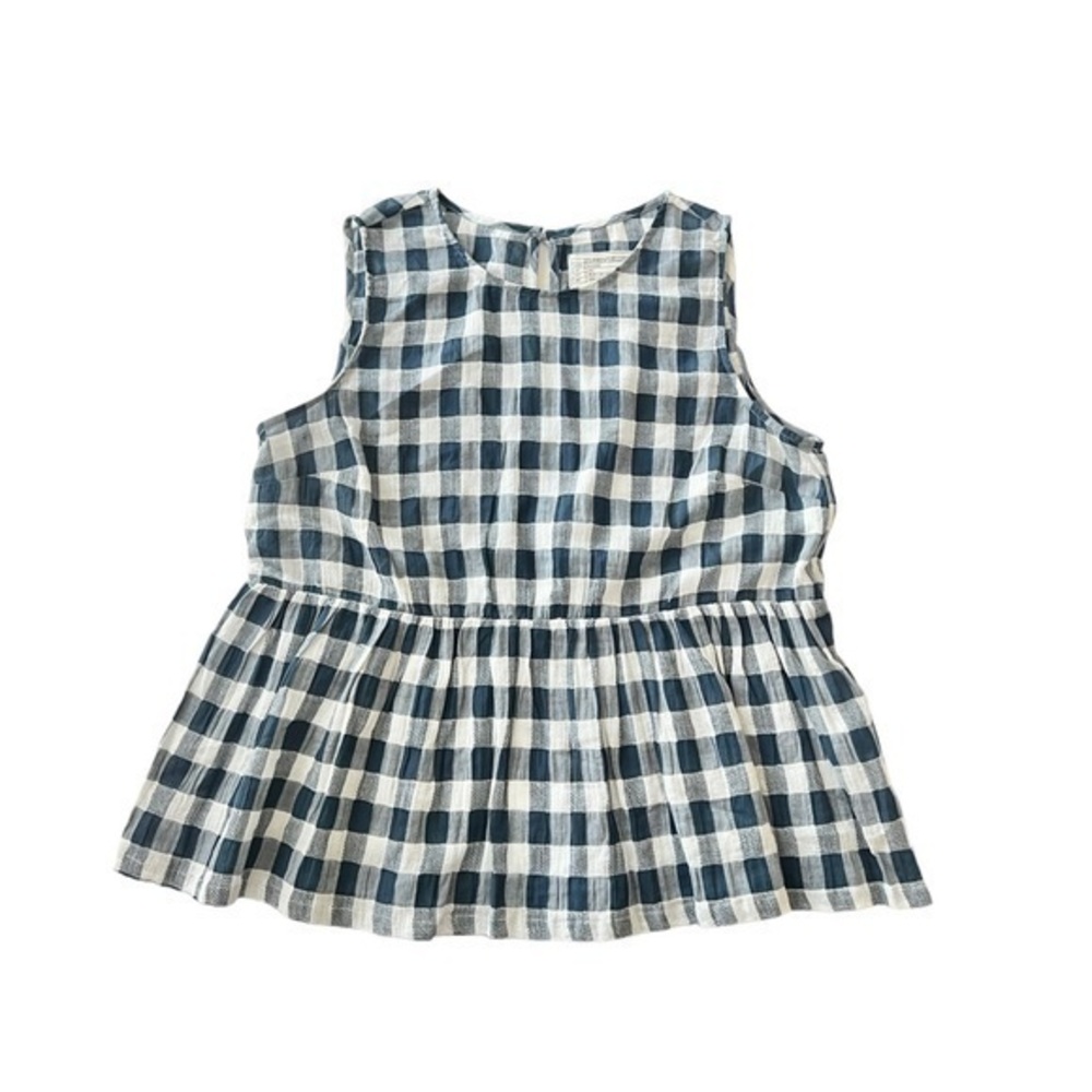 Current Elliott Peplum Gingham Checkered Blue Sleeveless Top‎